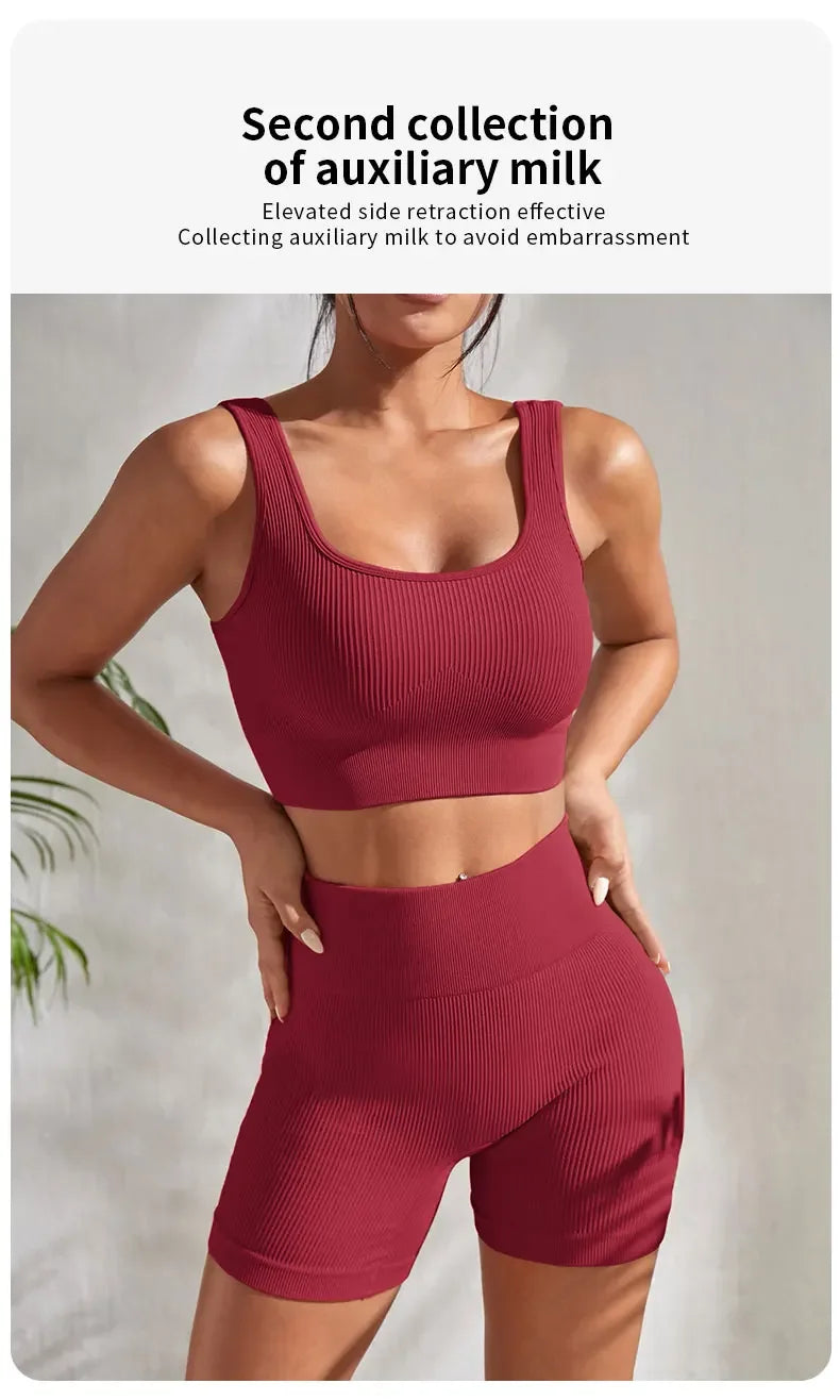 Seamless Ribbed Yoga Sets Workout Sets for Women 2 Pieces Gym Suits Ribbed Crop Tank High Waist Shorts Outfits Fitness Running The Clothing Company Sydney