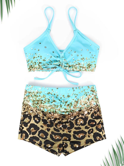3 Pieces High Waist Bikini Printed Swimsuit Swimwear Beachwear - The Clothing Company Sydney