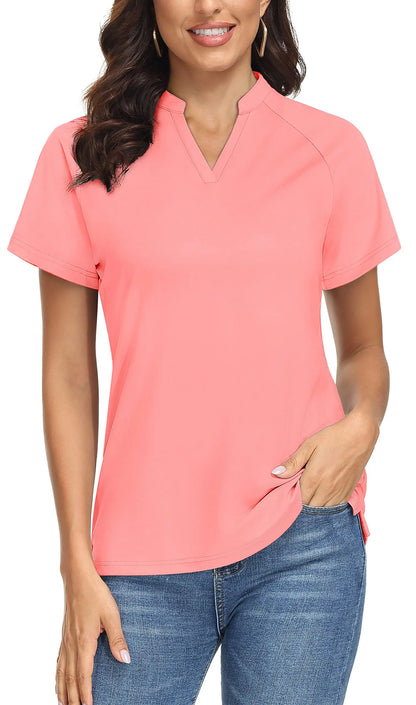 UPF 50+ V-neck Short Sleeve Golf Polo Shirts Women's Quick Dry Sun/UV Protection T-shirts Outdoor Sports Pullover Tops The Clothing Company Sydney