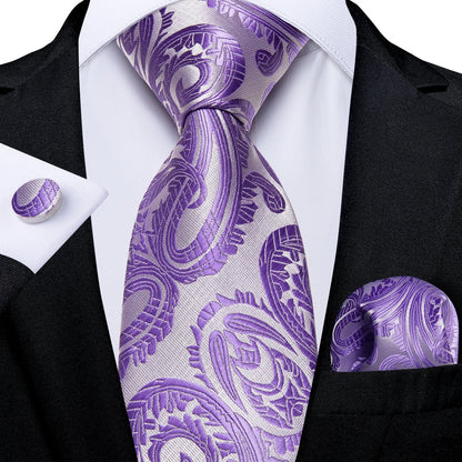 Luxury Purple Paisley Silk Tie Set for Men – 8cm Gift Set The Clothing Company Sydney