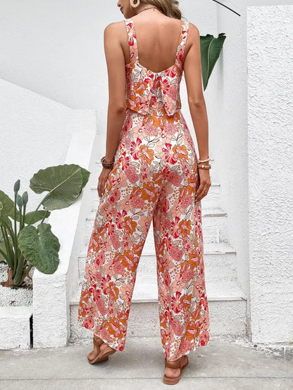 Elegant Long Women's Backless Wide Leg Jumpsuits Casual Sleeveless Floral Rompers Summer Matching Outfit Set - The Clothing Company Sydney