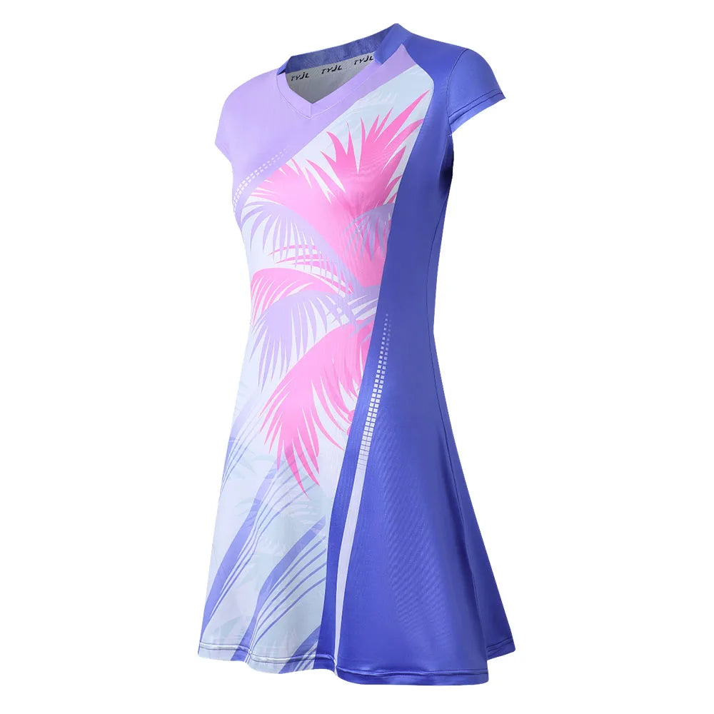Women's Tennis Dress With Separate Shorts Short Sleeve Print Table Tennis Badminton Inner Shorts Gym Sports Dress - The Clothing Company Sydney