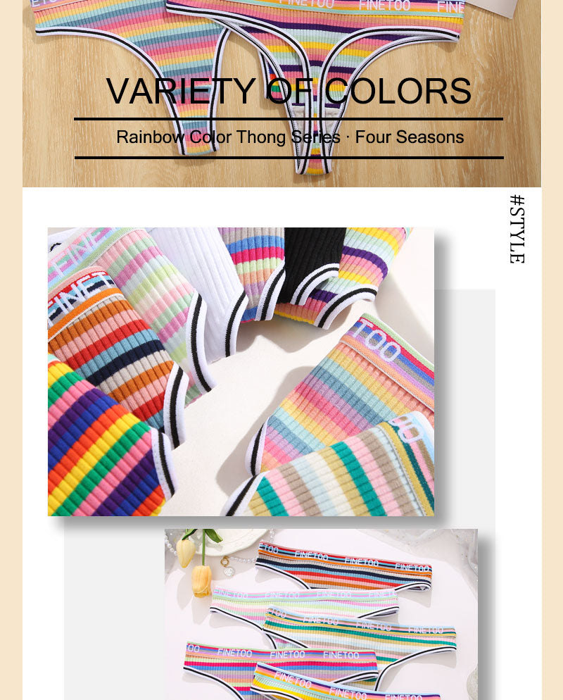 4 Piece Set Women's Cotton Colourful Stripe Panties Underwear G-Strings Rainbow Thongs Female Soft Breathable Intimates Lingerie The Clothing Company Sydney