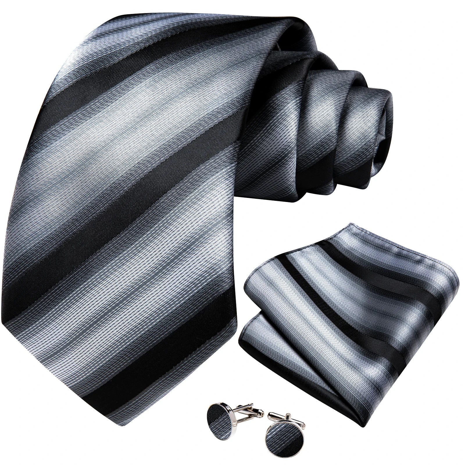 Designer Striped Silk Classic Ties For Men Wedding Accessories Gift For Men Neck Tie Set Pocket Square Cufflinks Set - The Clothing Company Sydney
