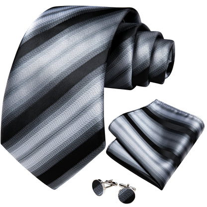 Designer Striped Silk Classic Ties For Men Wedding Accessories Gift For Men Neck Tie Set Pocket Square Cufflinks Set - The Clothing Company Sydney