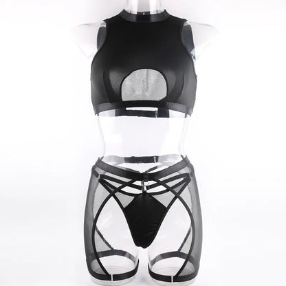 Lingerie Set Woman 3 Piece Vest Top Seamless Underwear Garter Belt Set Thong Black Intimate Exotic Set - The Clothing Company Sydney