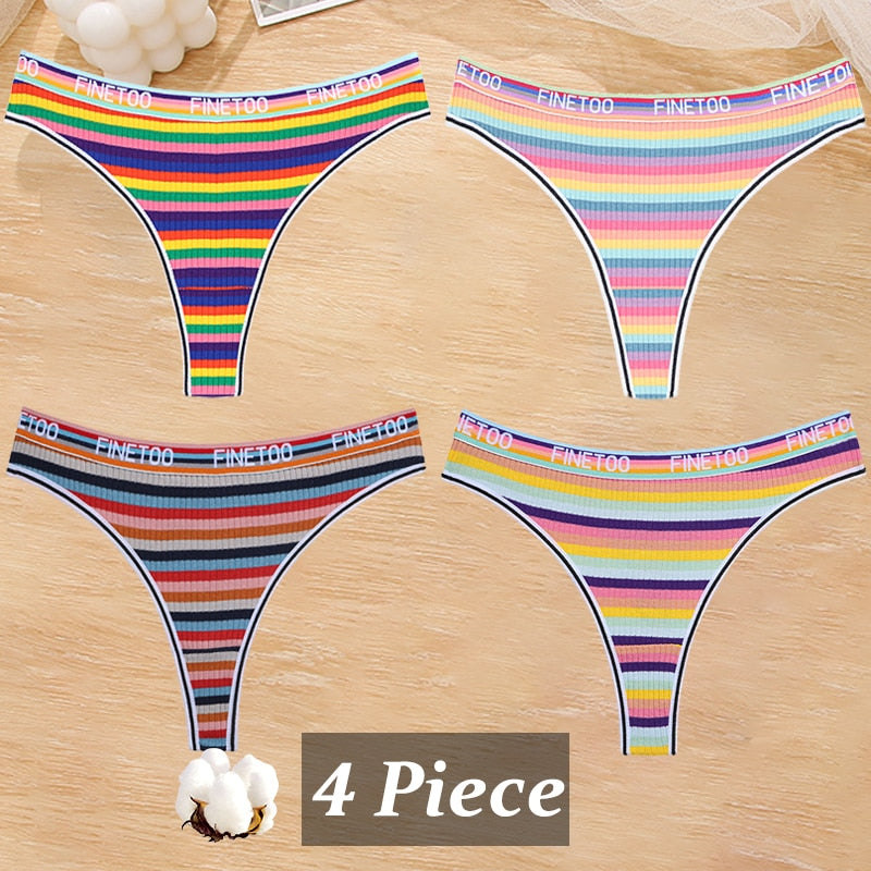 4 Piece Set Women's Cotton Colourful Stripe Panties Underwear G-Strings Rainbow Thongs Female Soft Breathable Intimates Lingerie The Clothing Company Sydney