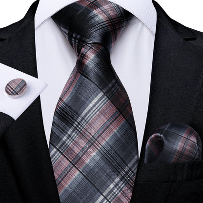 Plaid Print Men's Tie Set 8cm Width Neck Tie Handkerchief Cufflinks Business Wedding Tie Gift Set The Clothing Company Sydney