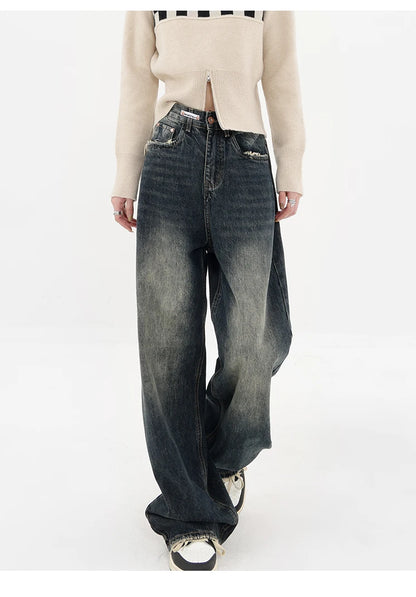 Women's Streetwear Retro High Waist Jeans Loose Wide Leg Denim Trousers Y2K Baggy Pants - The Clothing Company Sydney