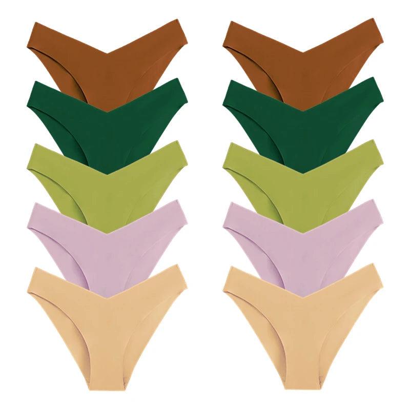 10 Pack Women's Seamless Panties V-Type Drop Waist Female Underwear Ice Silk Underpants Briefs The Clothing Company Sydney