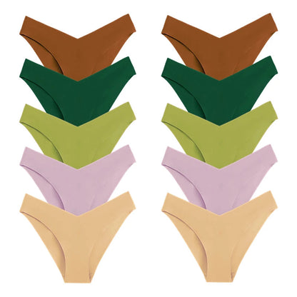 10 Pack Women's Seamless Panties V-Type Drop Waist Female Underwear Ice Silk Underpants Briefs The Clothing Company Sydney