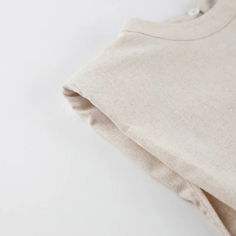Spring Summer Holiday Linen Pant Set Crop Tops Solid Outfits 2 Two Piece Matching Outfit Set For Women - The Clothing Company Sydney