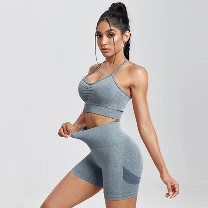 Womens Two Piece Set Peach Shorts Trackuists Gym Yoga Running Halter Fitness Shorts Push Up Bra Top Set The Clothing Company Sydney