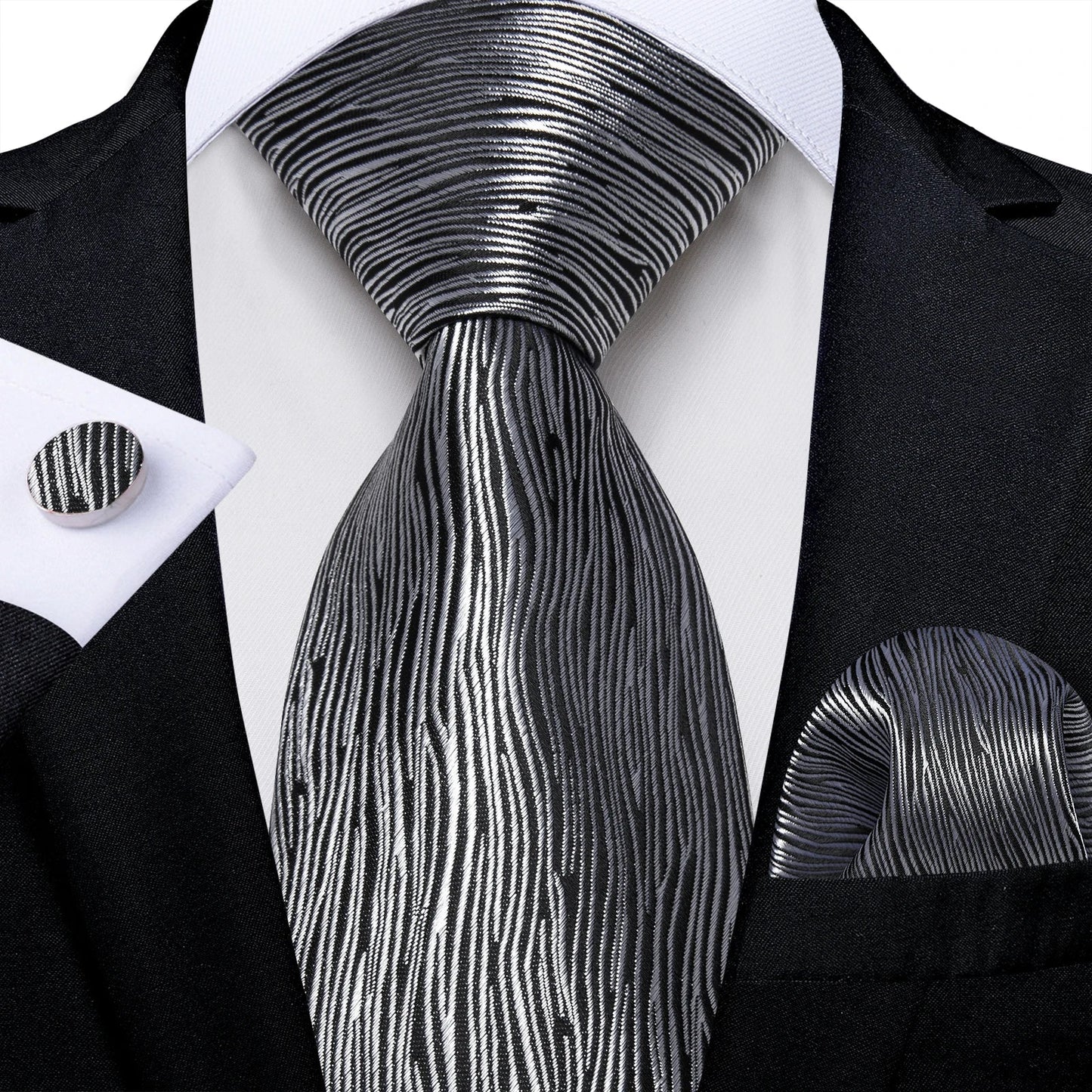 Gray Paisley Silk Tie Set – Men’s Wedding Tie, Pocket Square & Cufflinks The Clothing Company Sydney