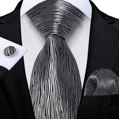 Gray Paisley Silk Tie Set – Men’s Wedding Tie, Pocket Square & Cufflinks The Clothing Company Sydney