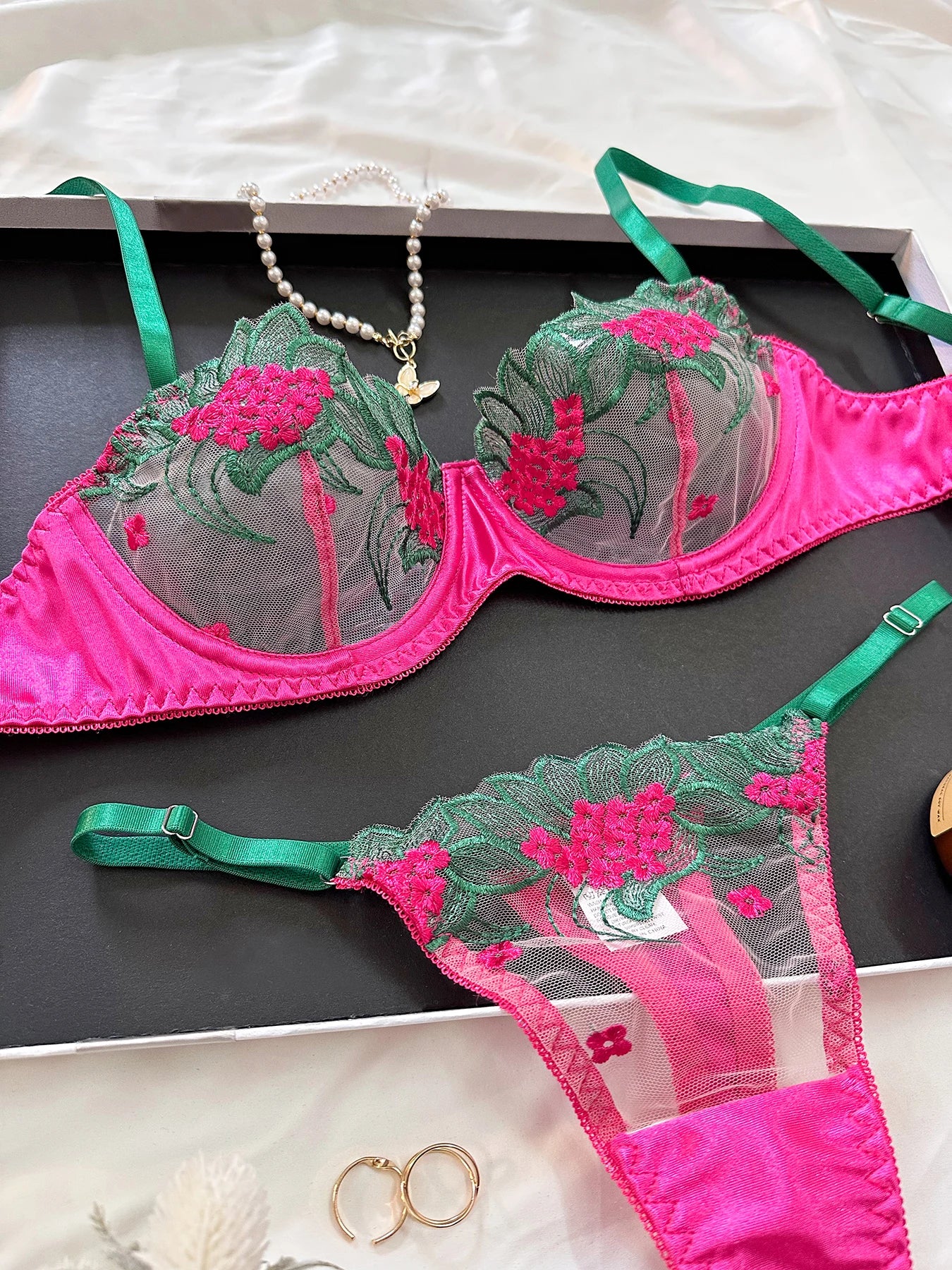 2 Piece Fancy Lingerie Floral Lace Bra Set Bilizna Luxury Well-Looking Underwear Fairy Fine Lace Exotic Set - The Clothing Company Sydney