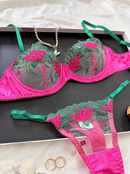 2 Piece Fancy Lingerie Floral Lace Bra Set Bilizna Luxury Well-Looking Underwear Fairy Fine Lace Exotic Set - The Clothing Company Sydney