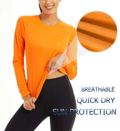 UPF 50+ Sun Skin Protection Quick Dry T-Shirts Women's Long Sleeve Outdoor Performance Tee Shirts Summer Casual Tops - The Clothing Company Sydney