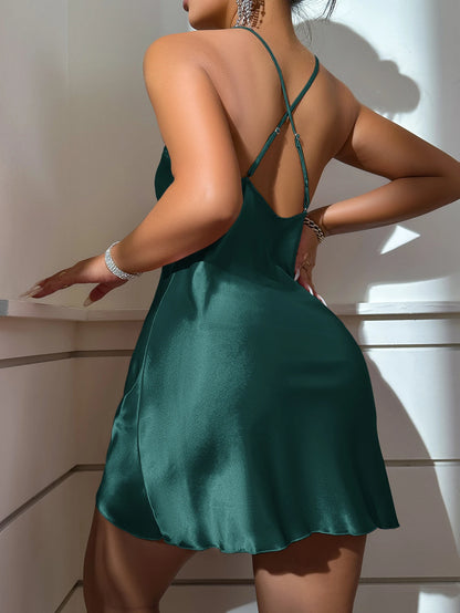 Backless ice silk slip dress summer short women's home dress nightdress - The Clothing Company Sydney