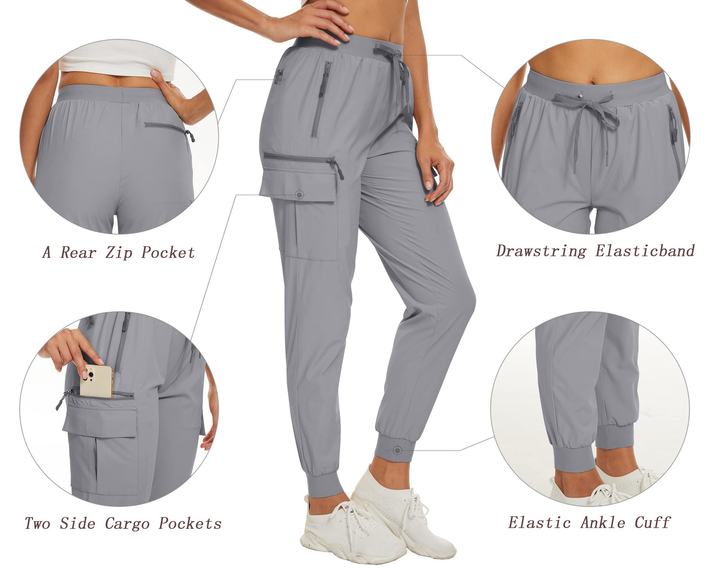 Summer Quick Dry Pants Women's Jogger Sweatpants Lightweight Breathable 6 Pockets Elastic Waist Casual Long Trousers The Clothing Company Sydney