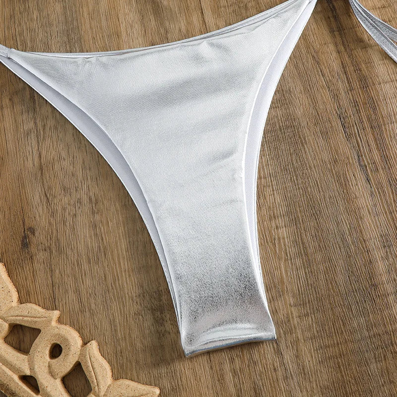 2 Piece Shiny Triangle Micro Thong Bikinis Sets Swimsuit Mini Swimwear Bathing Swiming Suits - The Clothing Company Sydney