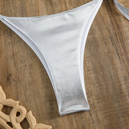2 Piece Shiny Triangle Micro Thong Bikinis Sets Swimsuit Mini Swimwear Bathing Swiming Suits - The Clothing Company Sydney
