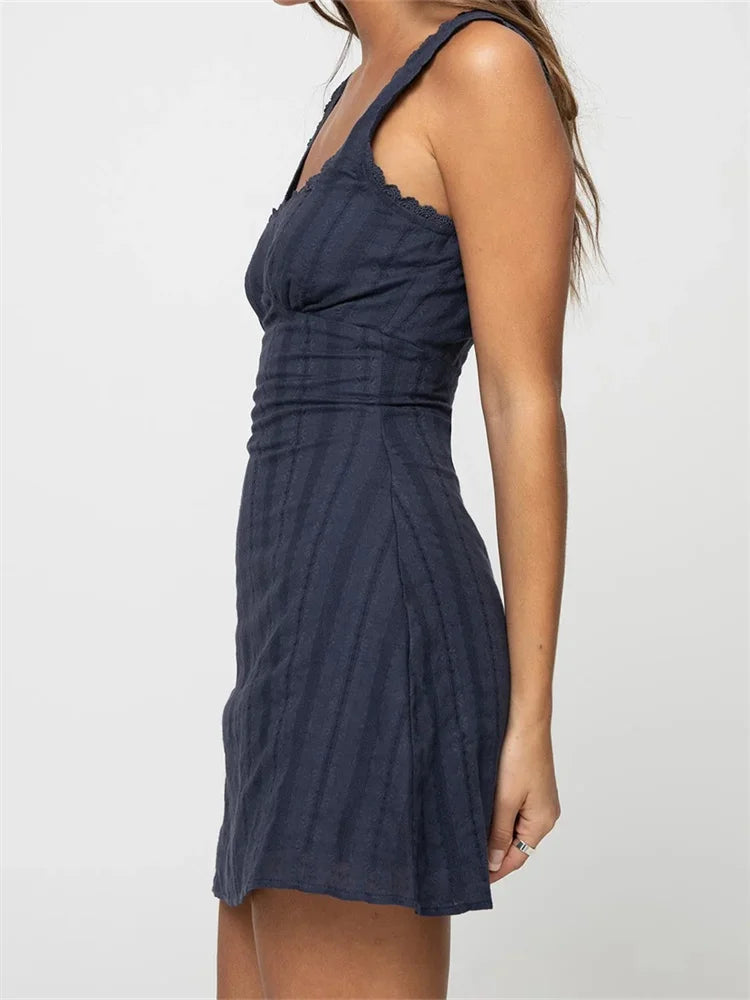 Sleeveless Short Mini Tank Square Neck Lace Trim A-line Dress - The Clothing Company Sydney
