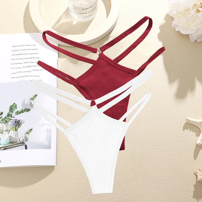 2 Piece Set Thongs Hollow Out G-String Low Waist Seamless Women's Panties Cotton Crotch Underwear Comfort Lingerie The Clothing Company Sydney