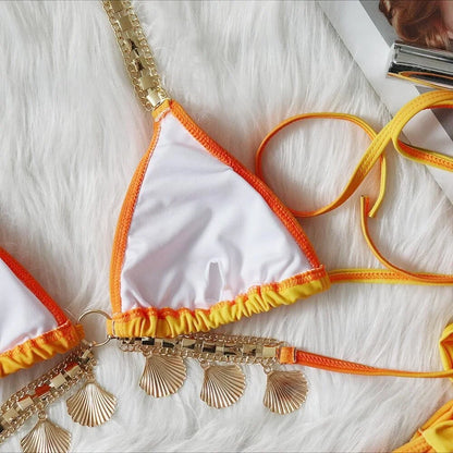 Rhinestone Two 2 Piece Swimsuit Crystal Thong String Bikini Set Women Swimwear Beach Wear Bathing Suit - The Clothing Company Sydney