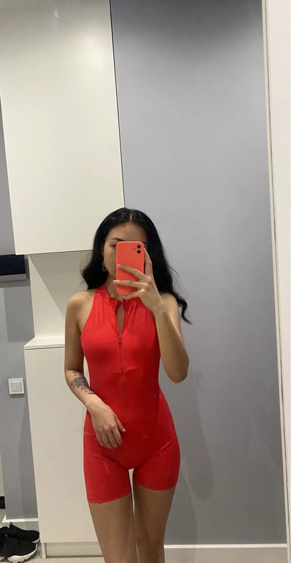 V Cut Zip Up Rompers Yoga Sets Racerback Jumpsuit Women Fitness Gym Clothing Workout Open Back Sports Suit - The Clothing Company Sydney