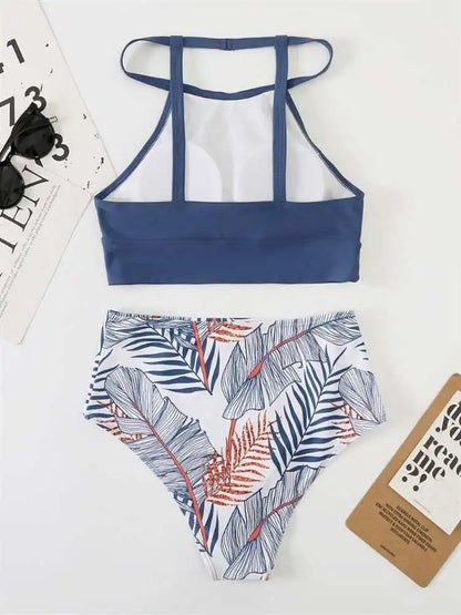 Light Purple High Waist Bikini High Neck Swimsuit Female Two Piece Swimwear Women Print Beach Wear Bathing Suit - The Clothing Company Sydney