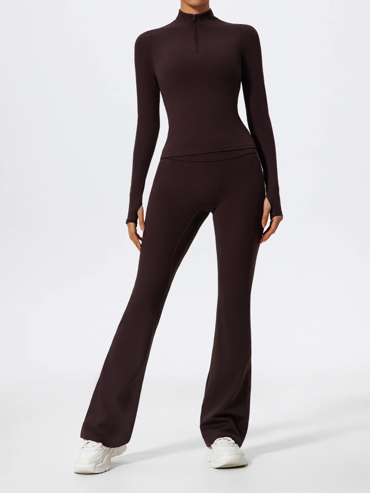 2 Piece Sports Suit Women Half Zipper Long Sleeves Slim Yoga Set Flared Activewear Gym Workout Sportswear The Clothing Company Sydney