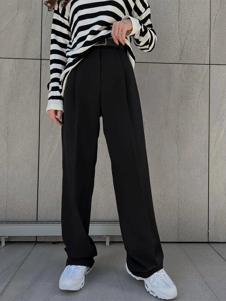 Classic Formal Straight Leg Pants Spring Summer Women's Versatile Casual Wear Loose Fit Wide Leg Pants The Clothing Company Sydney