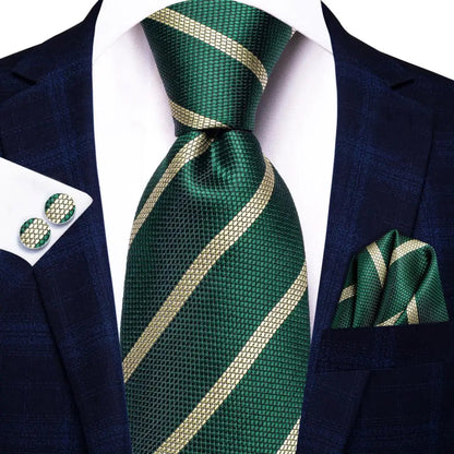 Green Paisley Silk Tie Set for Men – Necktie, Pocket Square & Cufflinks The Clothing Company Sydney