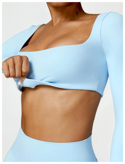 2 Piece Long Sleeve Gym Set Women Yoga Clothes Quick-Drying Sportswear Running Leggings Workout Sports Crop Top Shorts - The Clothing Company Sydney