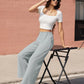 High Waisted Fashion Wide Leg Trousers Womens Loose Casual Lightweight Soft Button Closure 2 Pockets Pants The Clothing Company Sydney