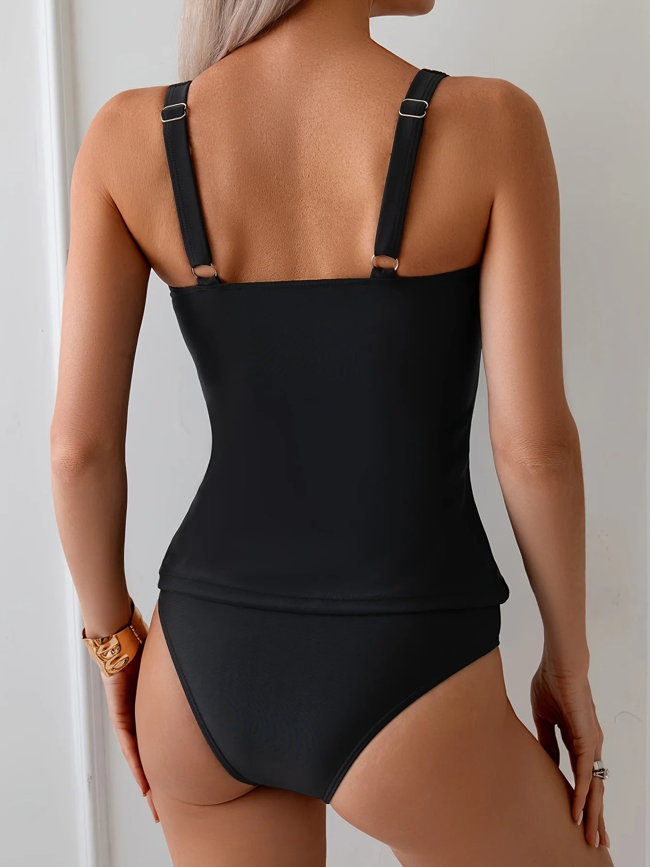 Black Two-Piece Swimsuit Ruffled Neckline and Straps Summer Beach Swimwear The Clothing Company Sydney