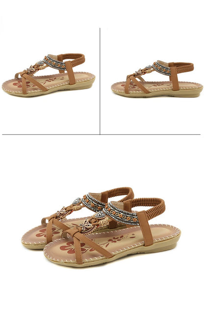 Women Fashion  Flat Flower Rhinestone Open Toe Outdoor Wear Beach Sandals - The Clothing Company Sydney