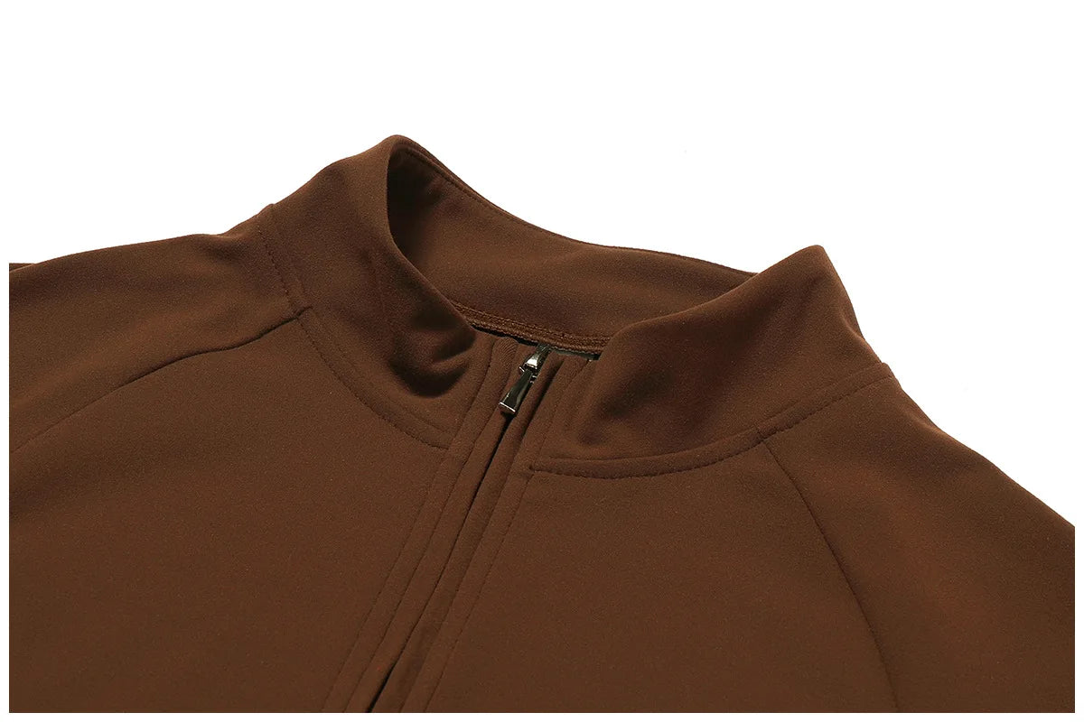 Zipper Long Sleeve JumpSuits Women Workout Tracksuit Short Skirt Sportswear Yoga Set Fitness Bodysuit Gym Clothes Yoga Suit - The Clothing Company Sydney