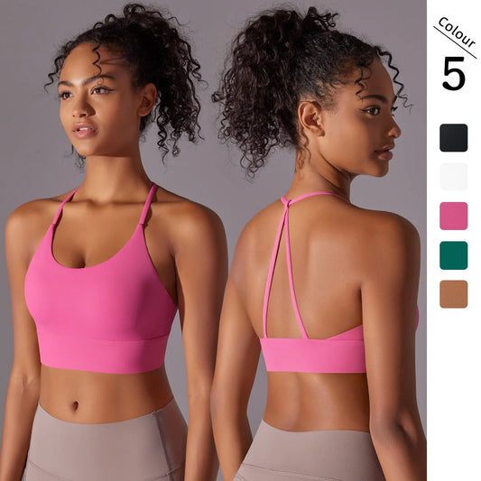 Sports Bra Soft Backless Women Fitness Bra Tights Yoga Vest High Strength Shockproof Gym Sports Top Push Up With Chest Pad - The Clothing Company Sydney