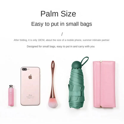 Portable Mini Sunshade Sunscreen Rubber Alloy Handle Foldable Sun Rain Dual Use Umbrella - The Clothing Company Sydney