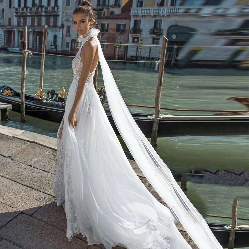 Elegant Lace Halter Women Wedding Dresses Lace Decals Bride Gowns Mopping Length Customised Wedding Dress The Clothing Company Sydney