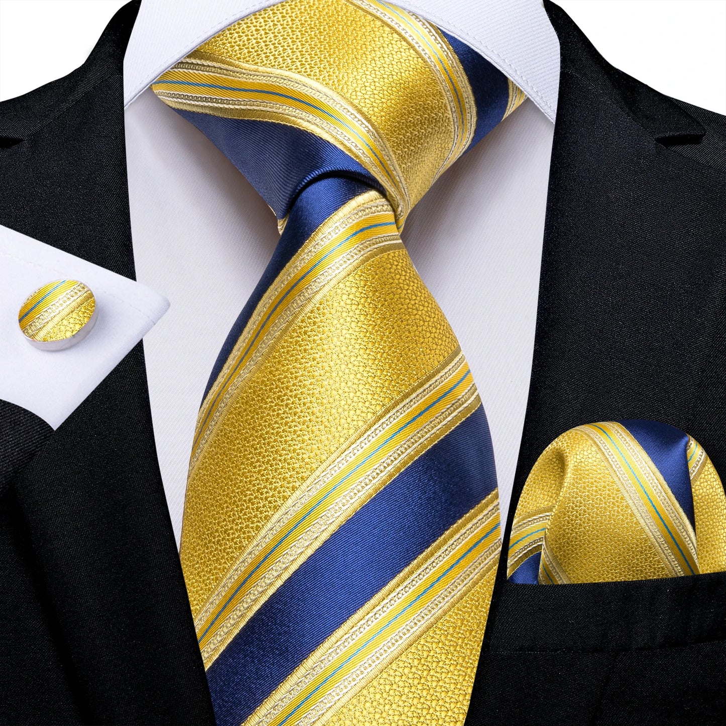 Designer Striped Silk Classic Ties For Men Wedding Accessories Gift For Men Neck Tie Set Pocket Square Cufflinks Set - The Clothing Company Sydney