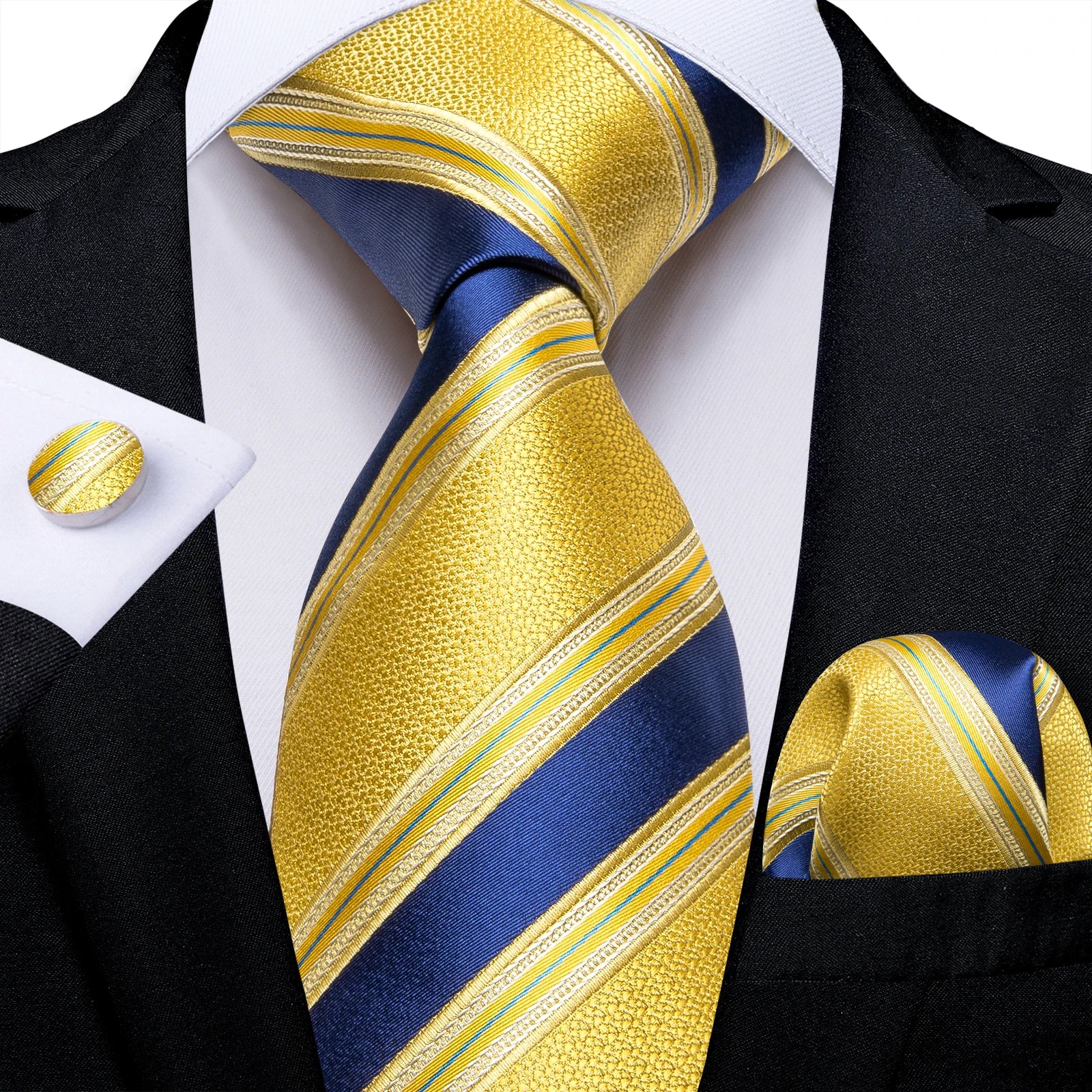 Designer Striped Silk Classic Ties For Men Wedding Accessories Gift For Men Neck Tie Set Pocket Square Cufflinks Set - The Clothing Company Sydney