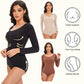 Spandex Elastic Body Suit Shapewear Women Body Shaper Long Sleeve Round Neck Seamless Shapers
