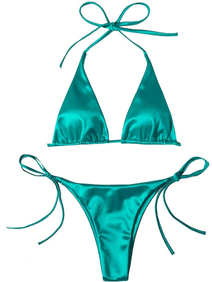 Metallic Halter Triangle Swimsuit Women Swimwear Bathing Suits Brazilian Thong Micro Bikinis Set Beach Wear - The Clothing Company Sydney