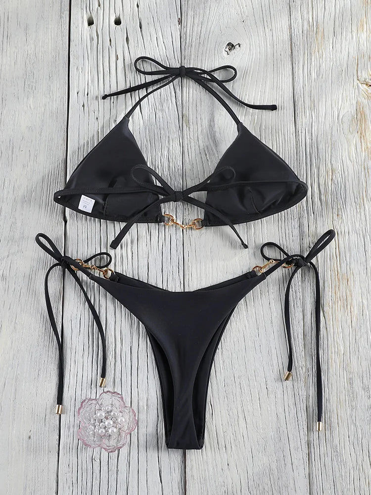 2 Piece Push Up Bikinis Two Piece Suit Bathsuit Bikini Sets Hollow Out Swimsuit String Bathwear Low Waist Swimwear - The Clothing Company Sydney