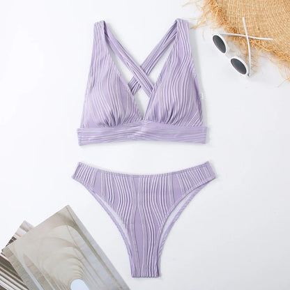 2 Piece Wrinkled Crinkled Bikini Swimwear Swimsuit Two-pieces Bikini Set High Cut Bathing Suit Swim Beach Wear The Clothing Company Sydney