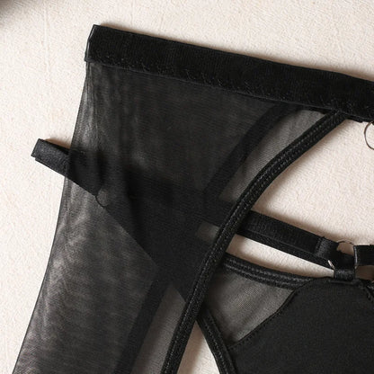 Lingerie Set Woman 3 Piece Vest Top Seamless Underwear Garter Belt Set Thong Black Intimate Exotic Set - The Clothing Company Sydney