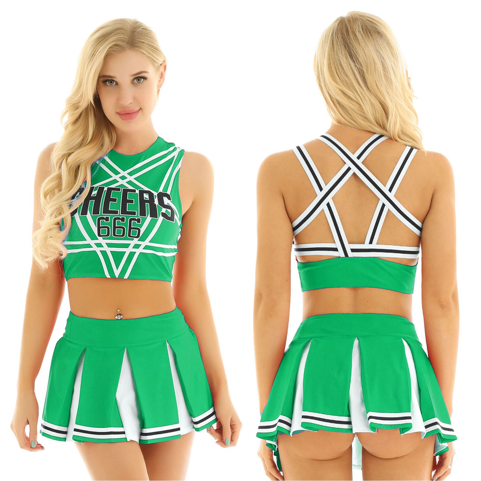 Women's Cheerleading Uniform Set Sleeveless Crop Top with Mini Pleated Skirt Cosplay Sports Stage Outfits - The Clothing Company Sydney